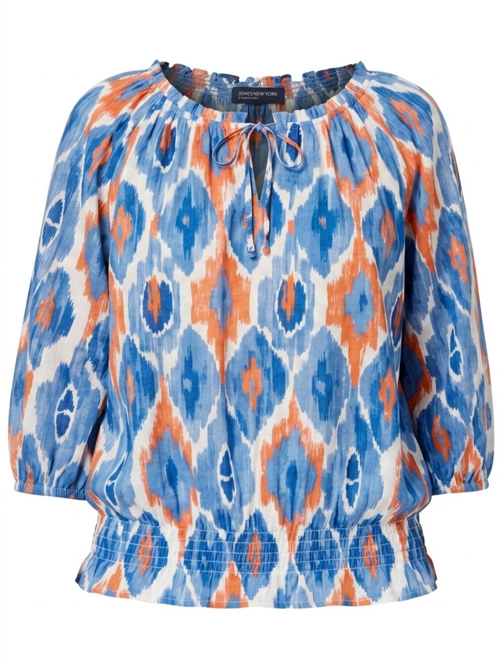 Jones New York Signature Ikat Smocked Hem Blouse Women See Measurements